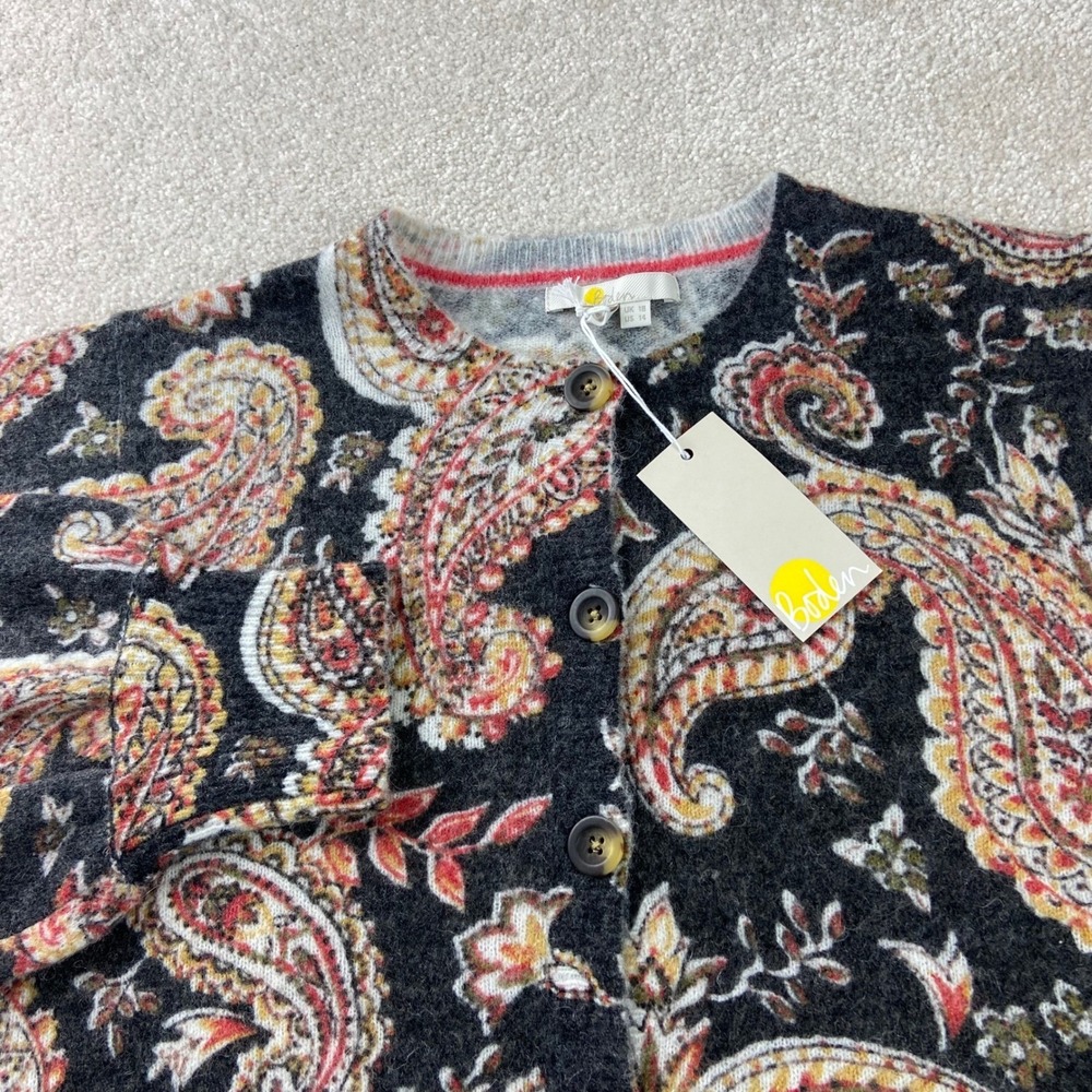 NWT Boden Cardigan Women US 14 Grey Paisley Wool Alpaca Blend Knit Sweater